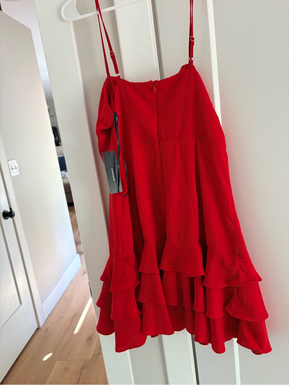Lulu's Red Ruffle Tiered Spaghetti-Strap Mini Dress - Picture 3 of 5